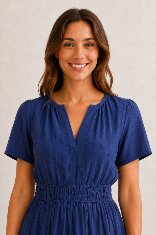 Solene Cotton Midi Dress - Elegant Everyday Summer Dress with Pockets