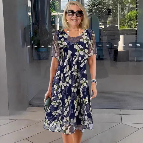 Floral Chiffon A-Line Dress