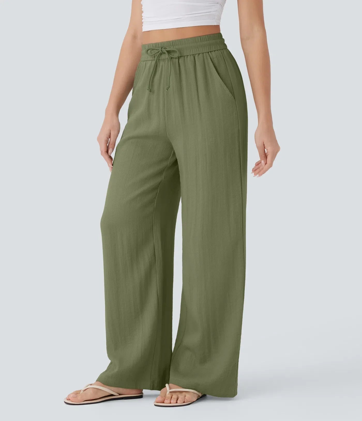 Women's Lightweight Linen-Blend Wide Leg Pants