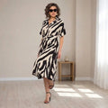 Women's Elegant Midi Shirt Dress | Button Front Relaxed Fit Casual Dress