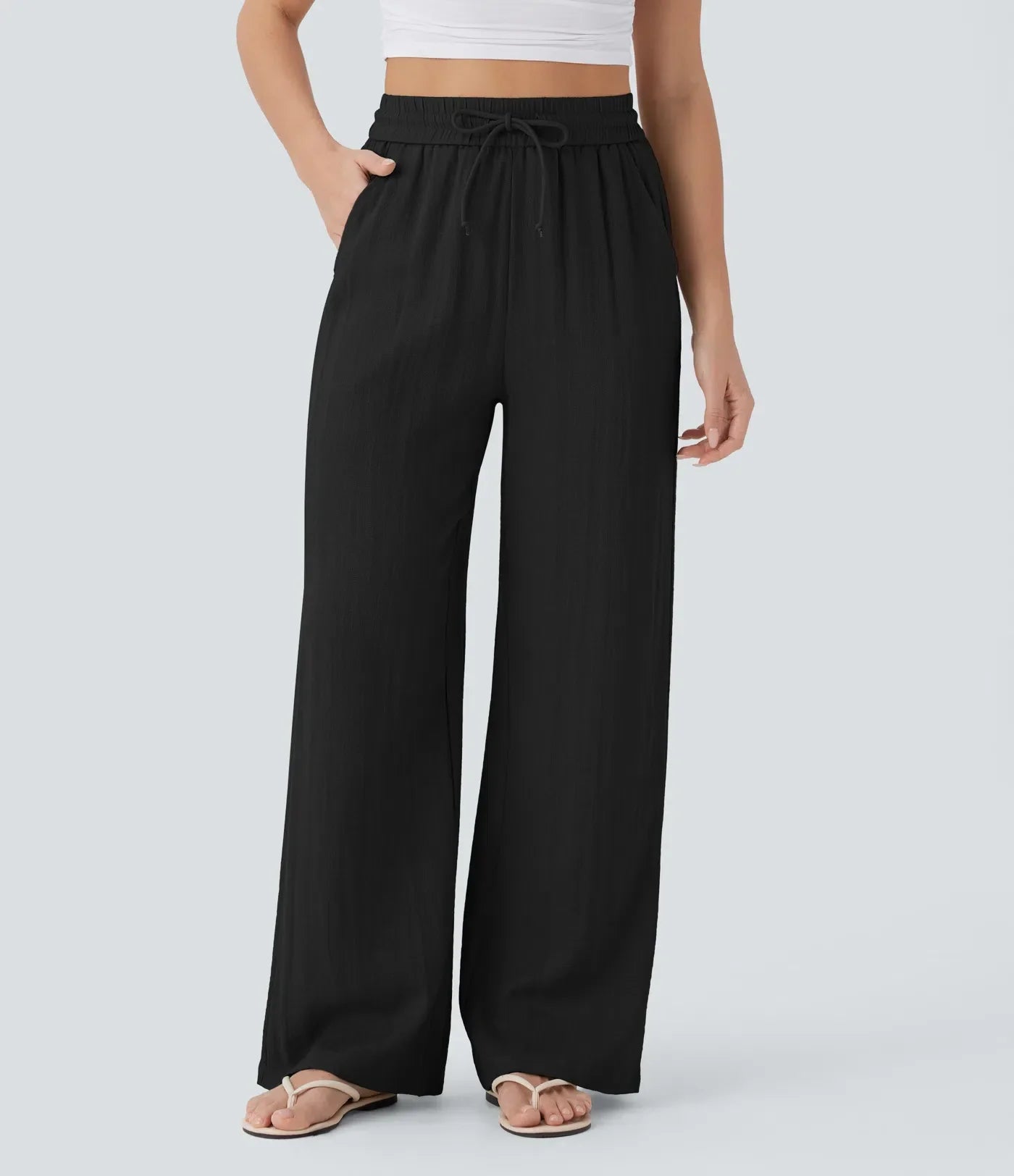 Women's Lightweight Linen-Blend Wide Leg Pants