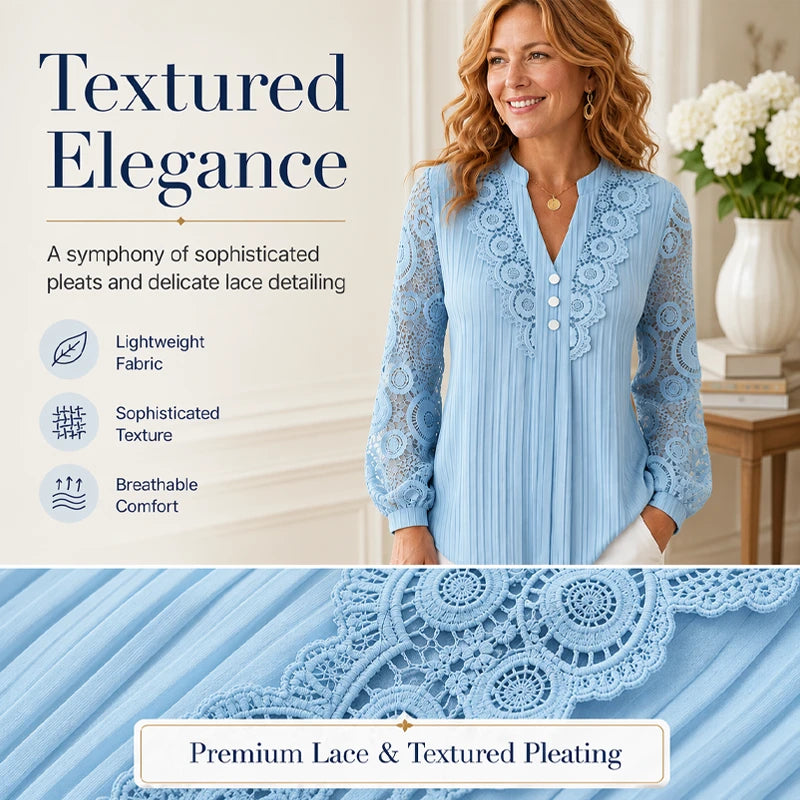 Crochet Lace V-Neck Long Sleeve Top