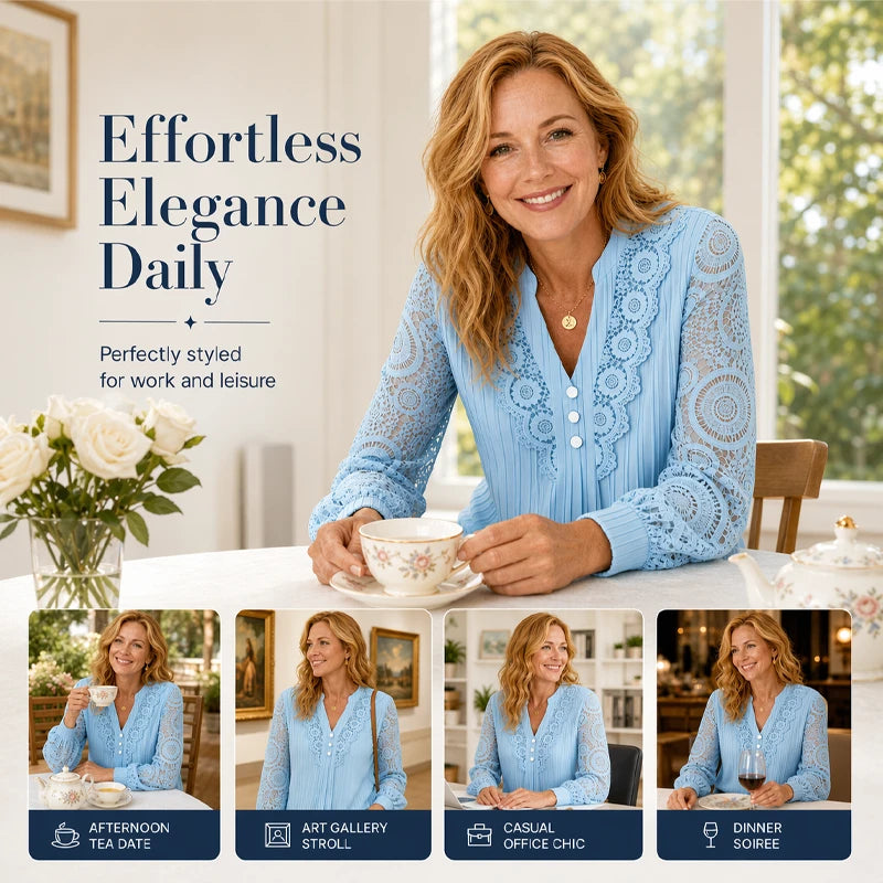 Crochet Lace V-Neck Long Sleeve Top