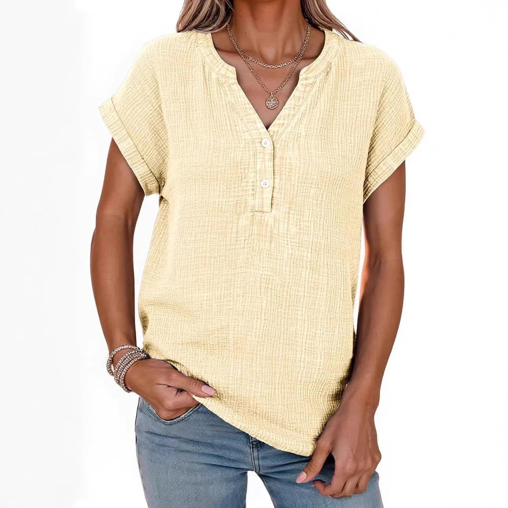 Relaxed Cotton V-Neck Top