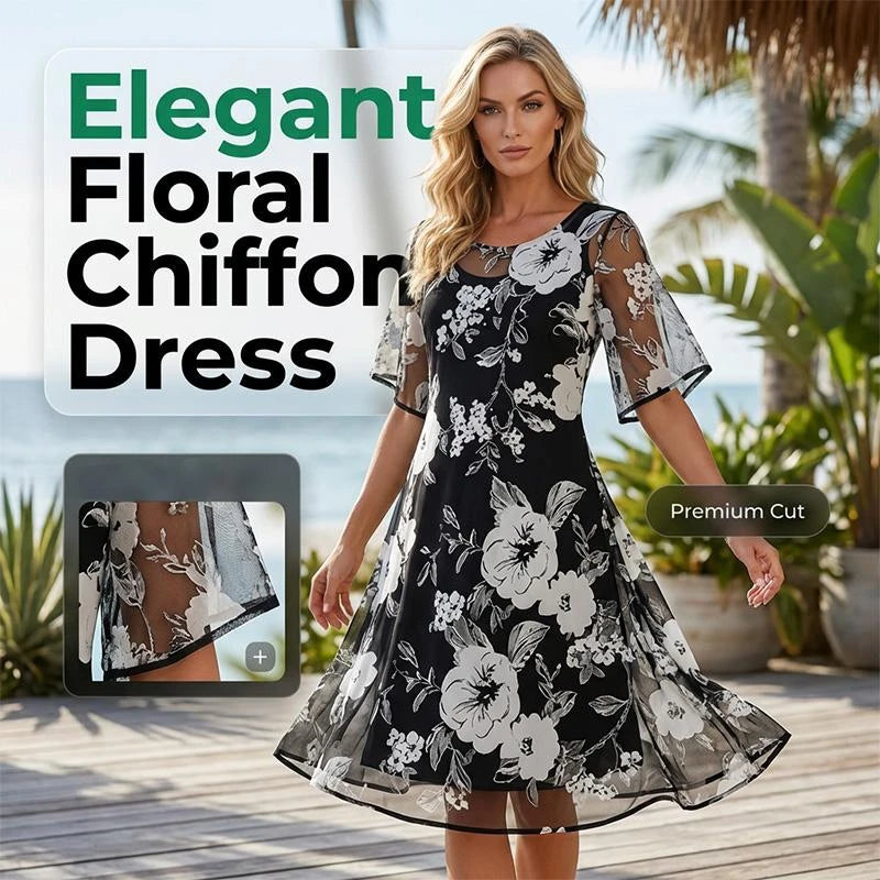 Floral Chiffon A-Line Dress