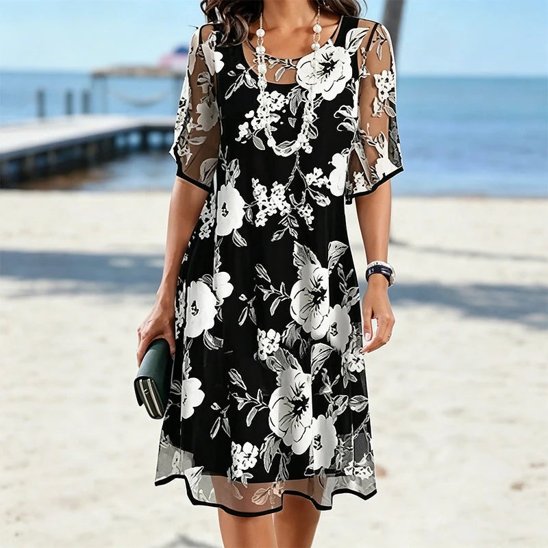 Floral Chiffon A-Line Dress