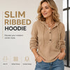 Women’s Ribbed Knit Button-Neck Pullover Hoodie