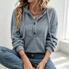 Women’s Ribbed Knit Button-Neck Pullover Hoodie
