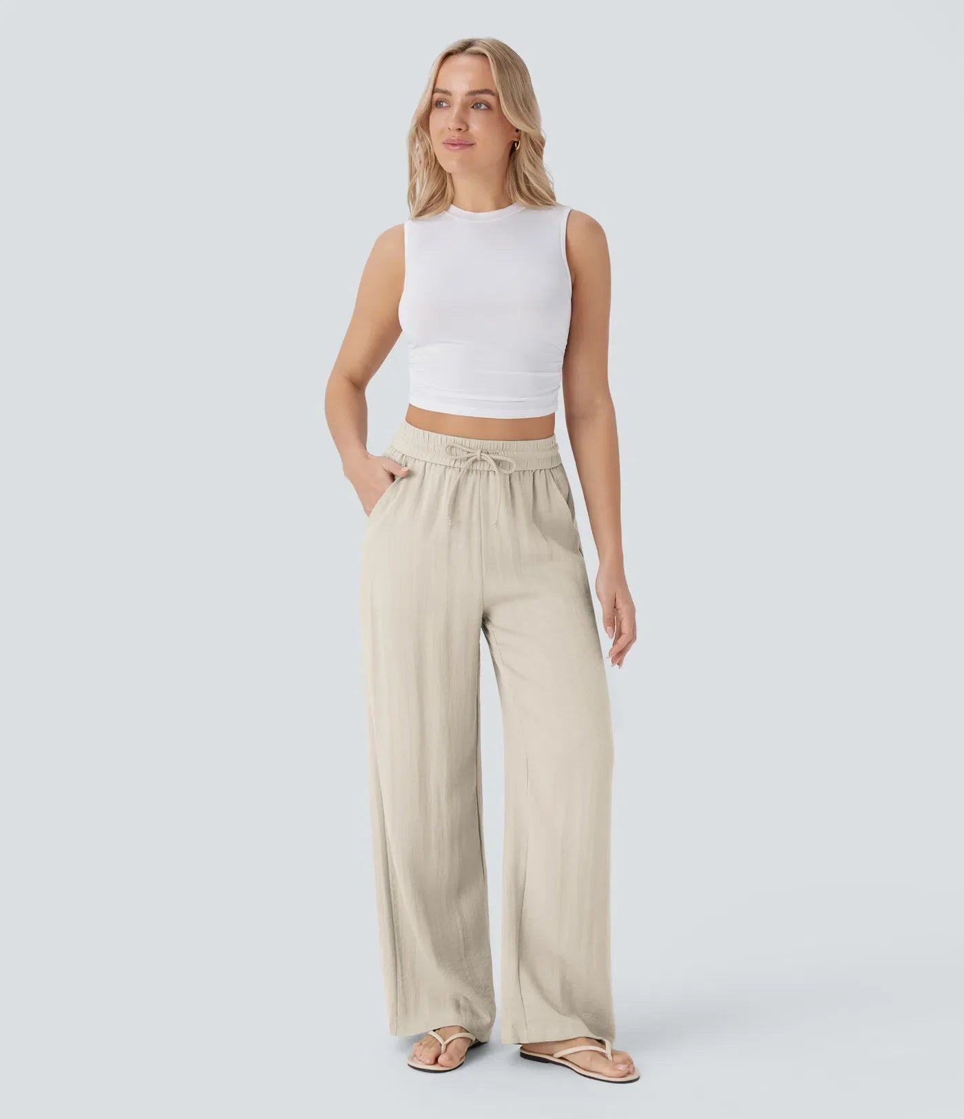 Women's Lightweight Linen-Blend Wide Leg Pants