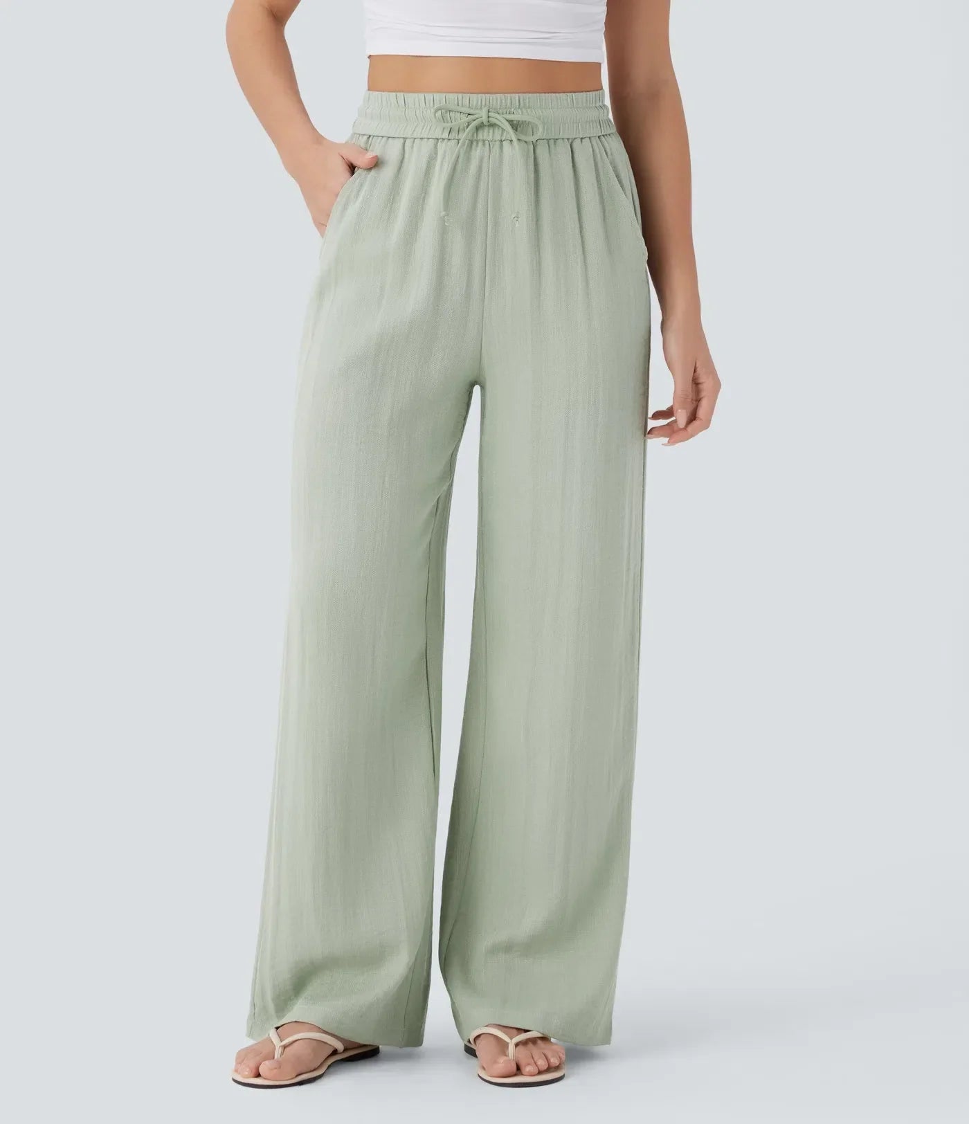 Women's Lightweight Linen-Blend Wide Leg Pants