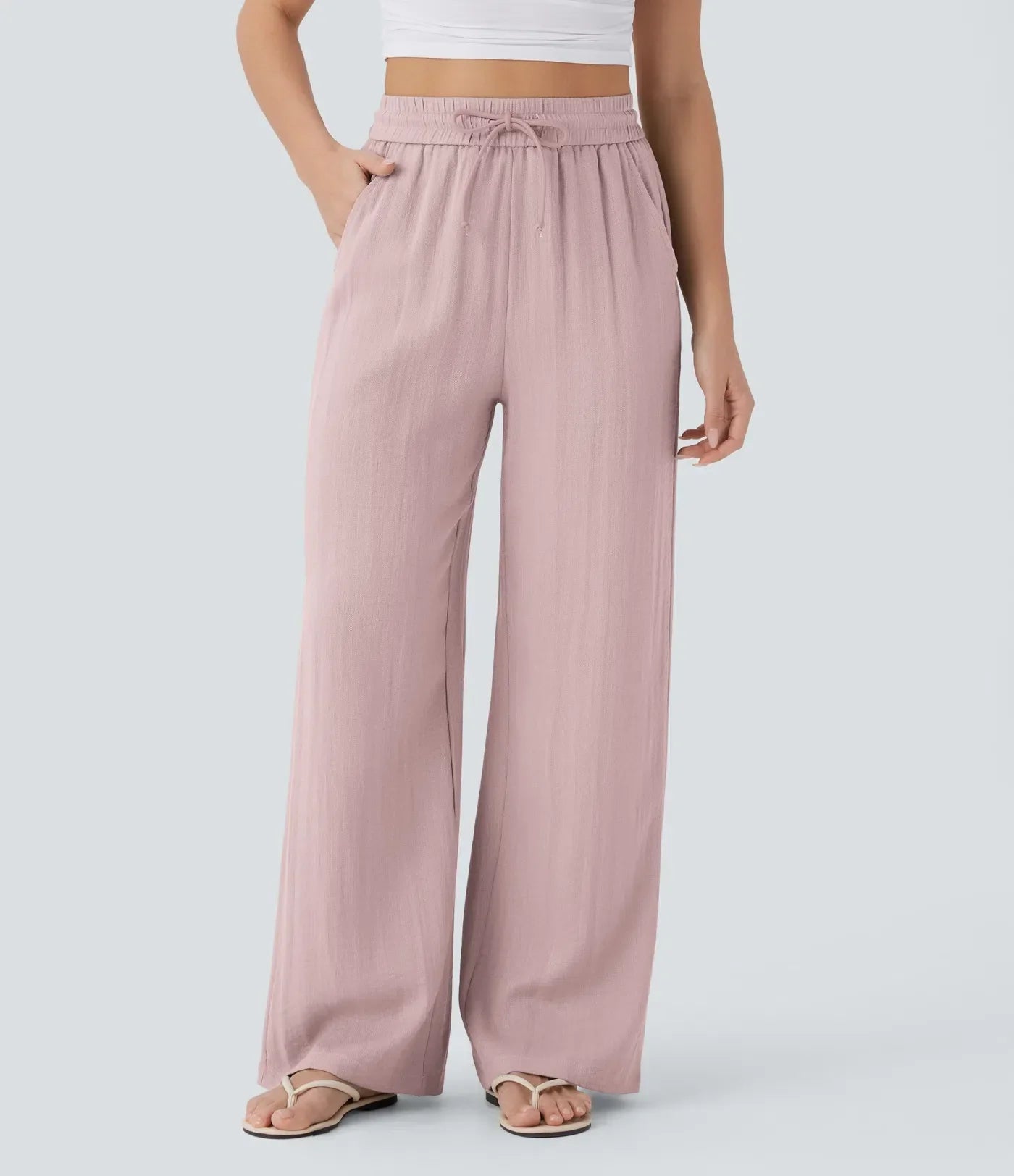 Women's Lightweight Linen-Blend Wide Leg Pants