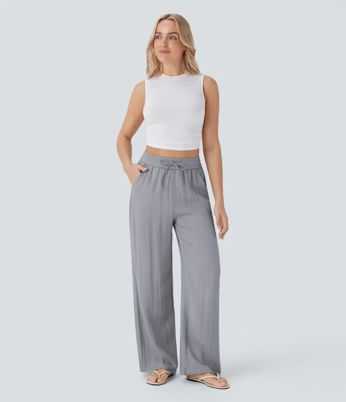 Women's Lightweight Linen-Blend Wide Leg Pants