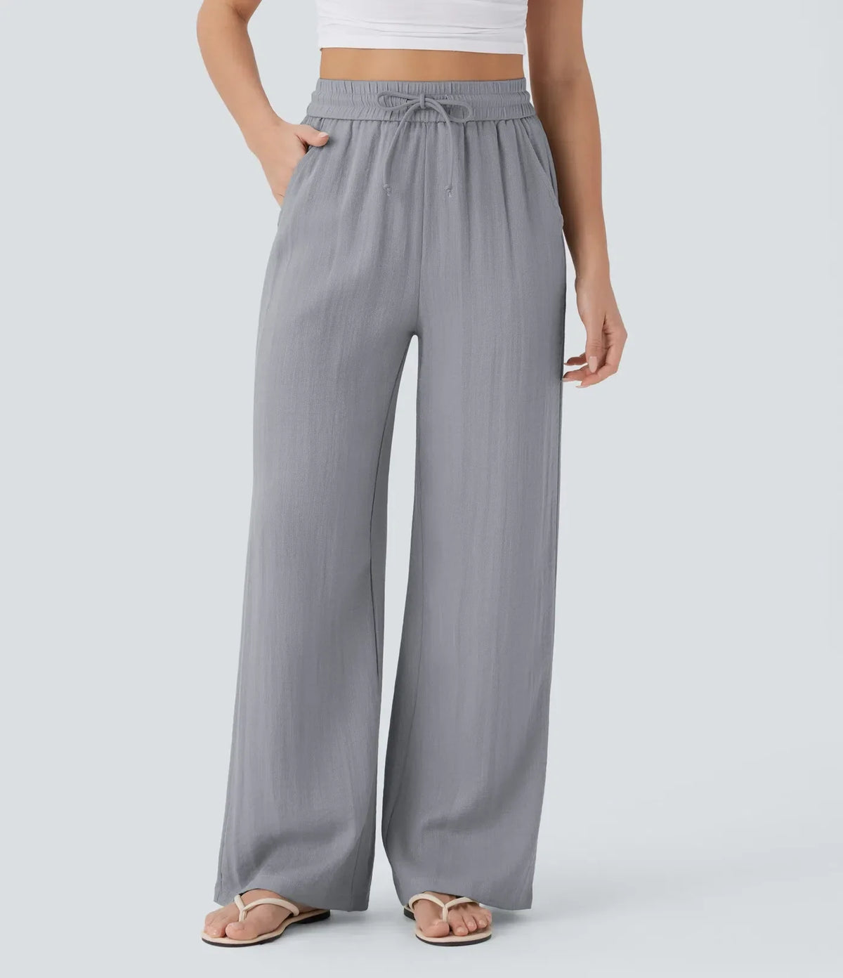 Women's Lightweight Linen-Blend Wide Leg Pants