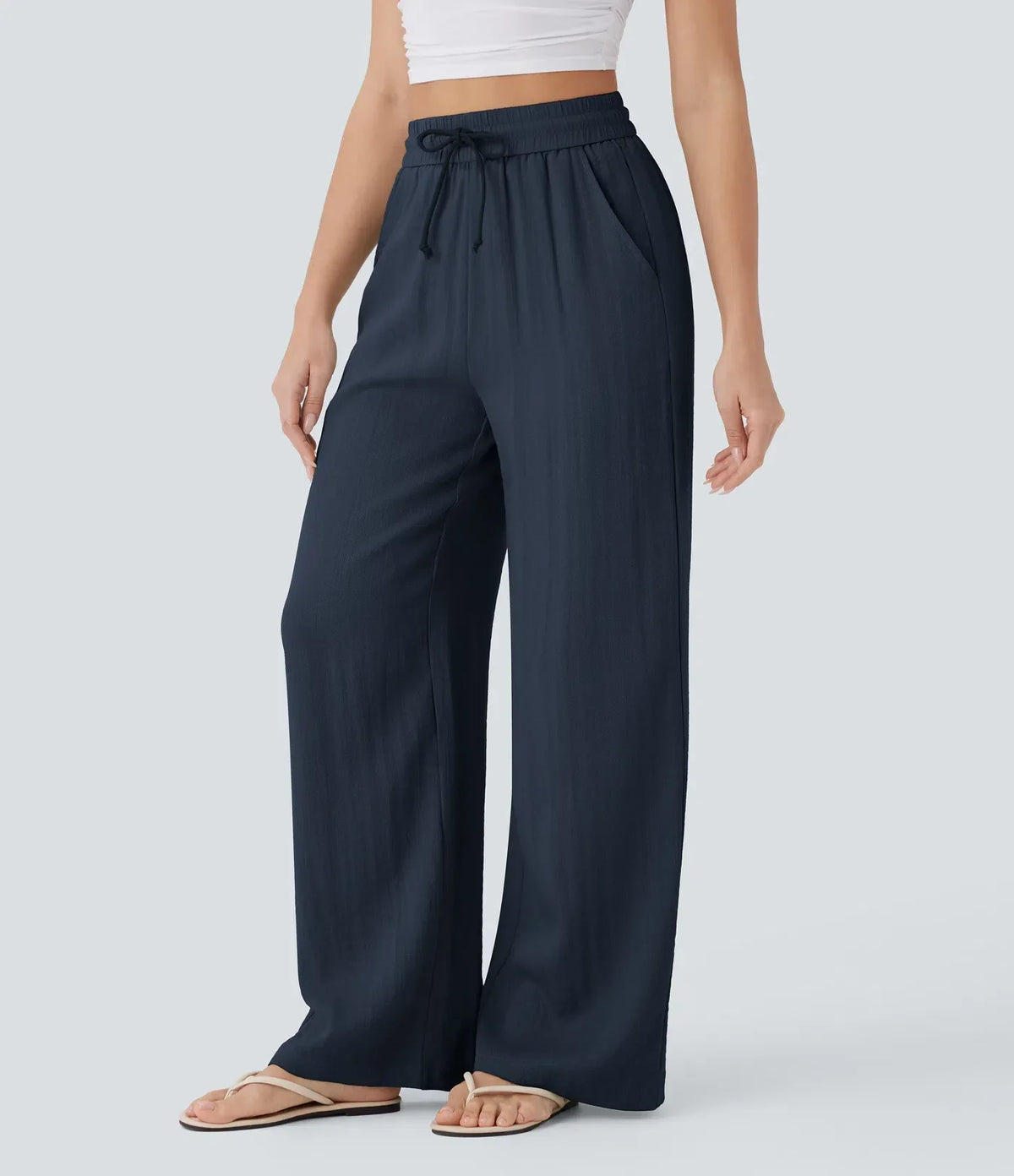 Women's Lightweight Linen-Blend Wide Leg Pants