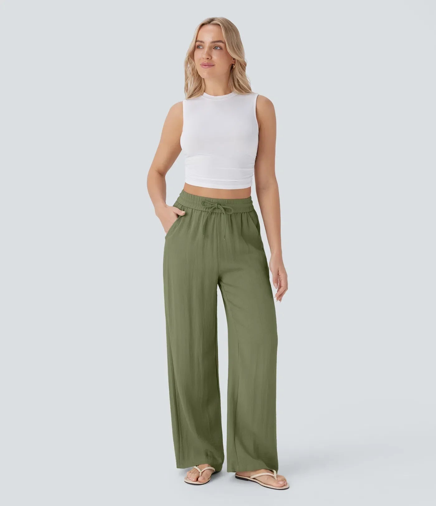 Women's Lightweight Linen-Blend Wide Leg Pants