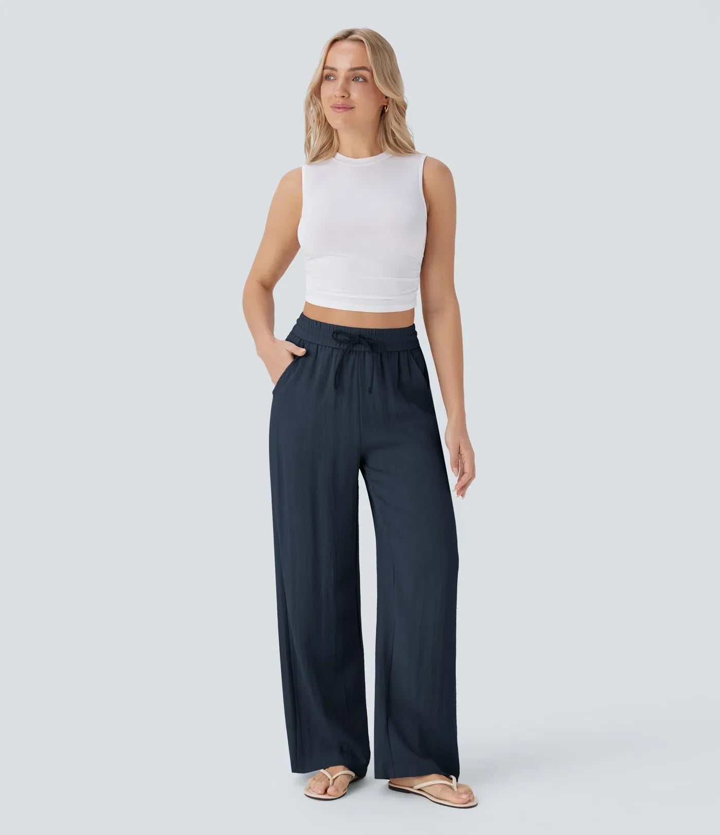 Women's Lightweight Linen-Blend Wide Leg Pants