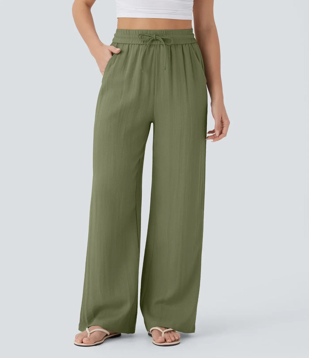 Women's Lightweight Linen-Blend Wide Leg Pants