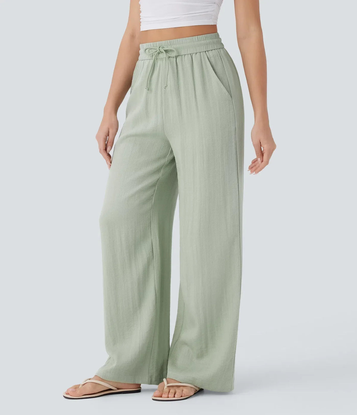 Women's Lightweight Linen-Blend Wide Leg Pants
