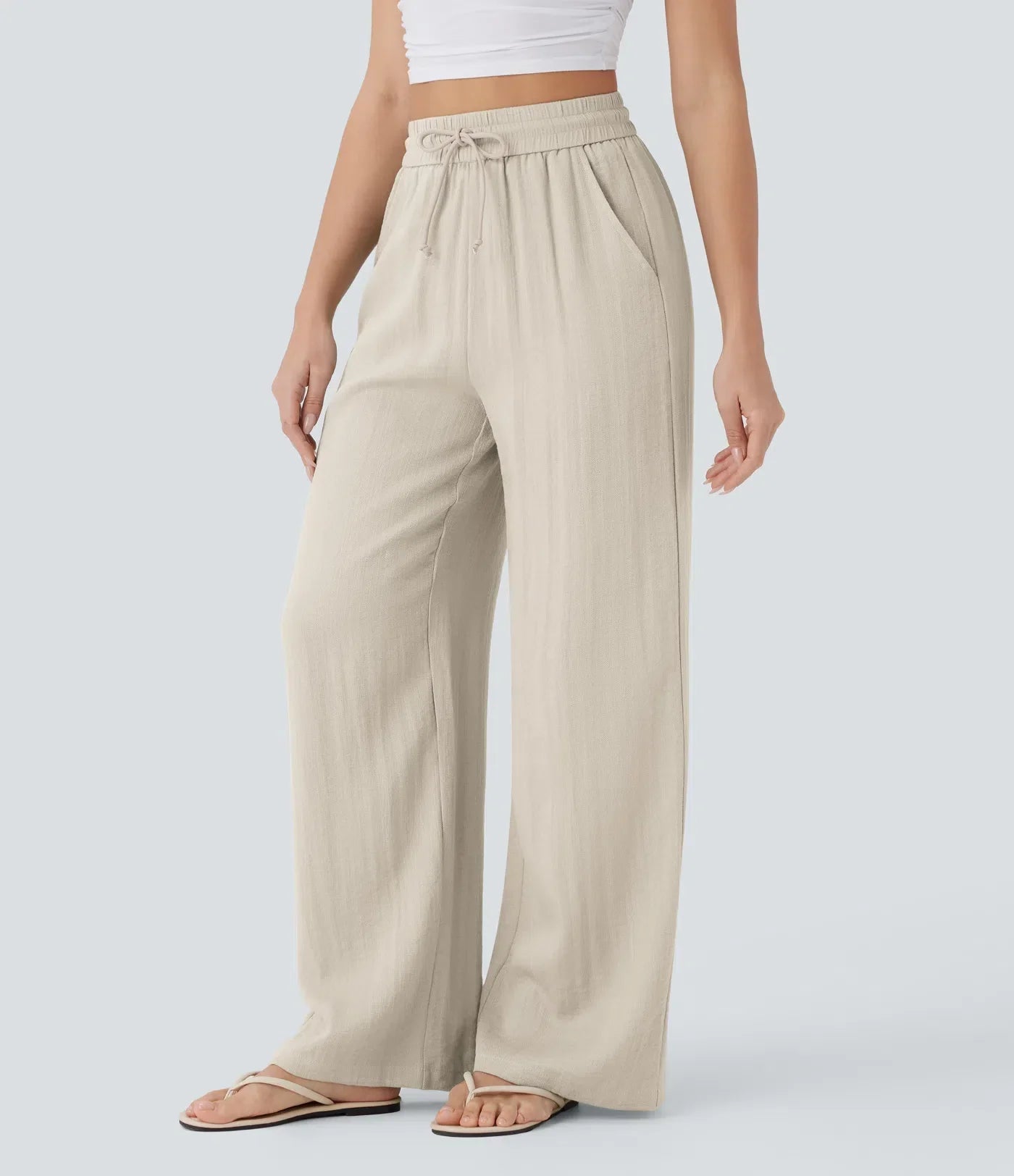 Women's Lightweight Linen-Blend Wide Leg Pants