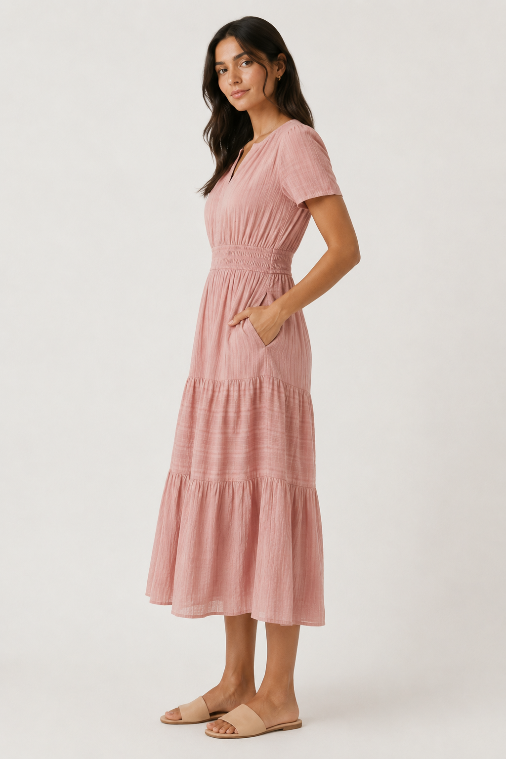 Solene Cotton Midi Dress - Elegant Everyday Summer Dress with Pockets
