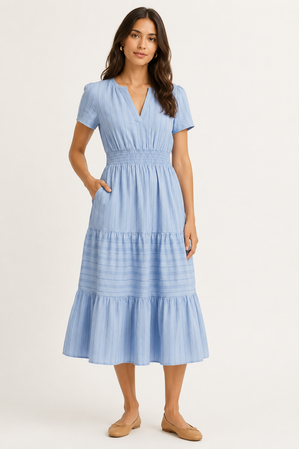 Solene Cotton Midi Dress - Elegant Everyday Summer Dress with Pockets