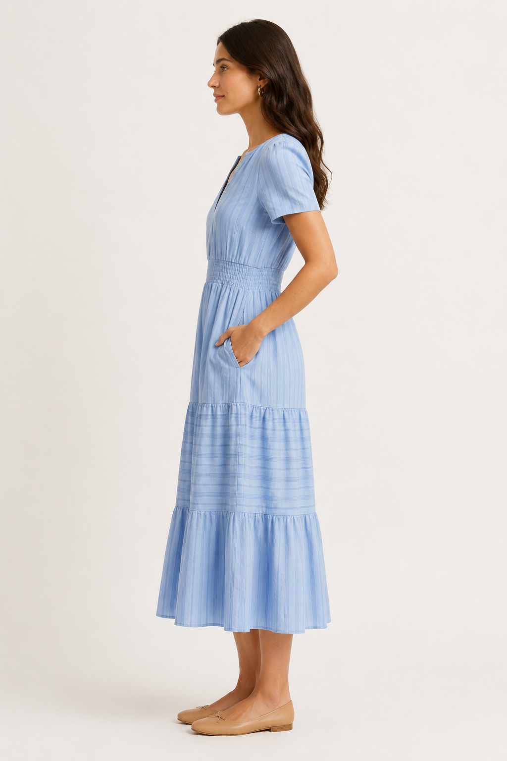 Solene Cotton Midi Dress - Elegant Everyday Summer Dress with Pockets
