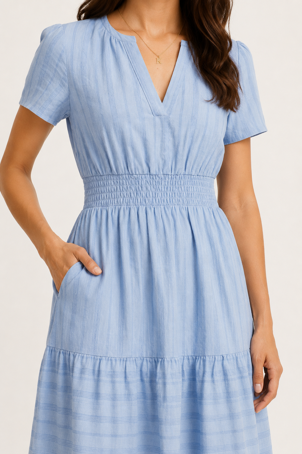Solene Cotton Midi Dress - Elegant Everyday Summer Dress with Pockets