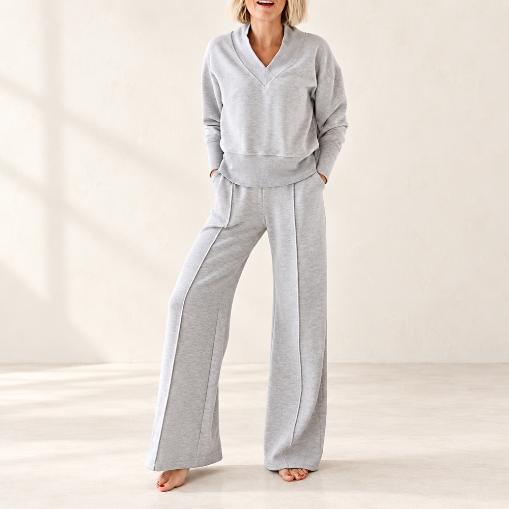 Women's Relaxed Two-Piece Set – Long Sleeve Top & Wide-Leg Pants