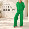 Women's Relaxed Two-Piece Set – Long Sleeve Top & Wide-Leg Pants