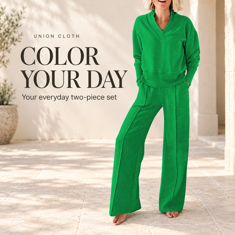 Women's Relaxed Two-Piece Set – Long Sleeve Top & Wide-Leg Pants