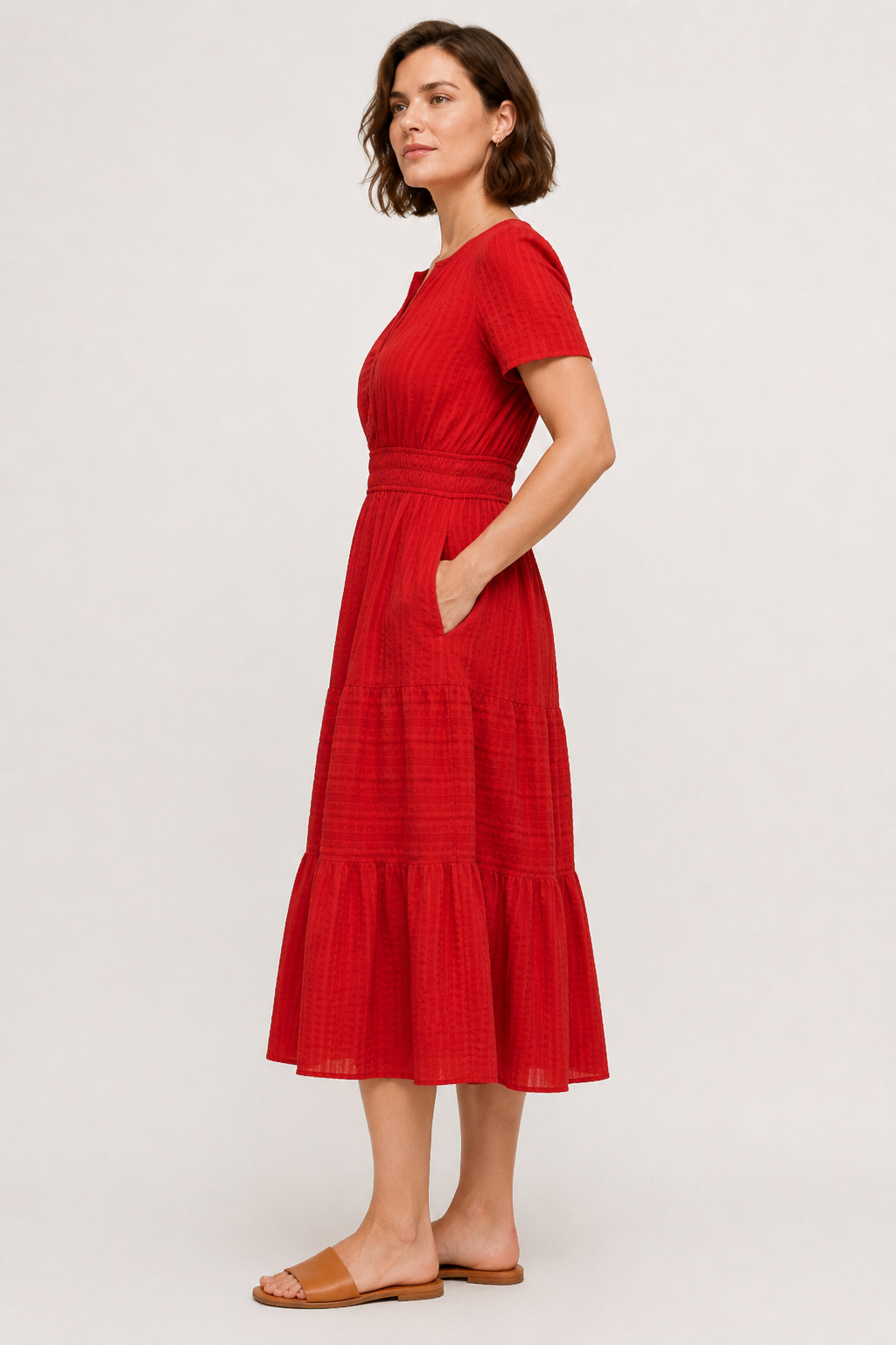 Solene Cotton Midi Dress - Elegant Everyday Summer Dress with Pockets