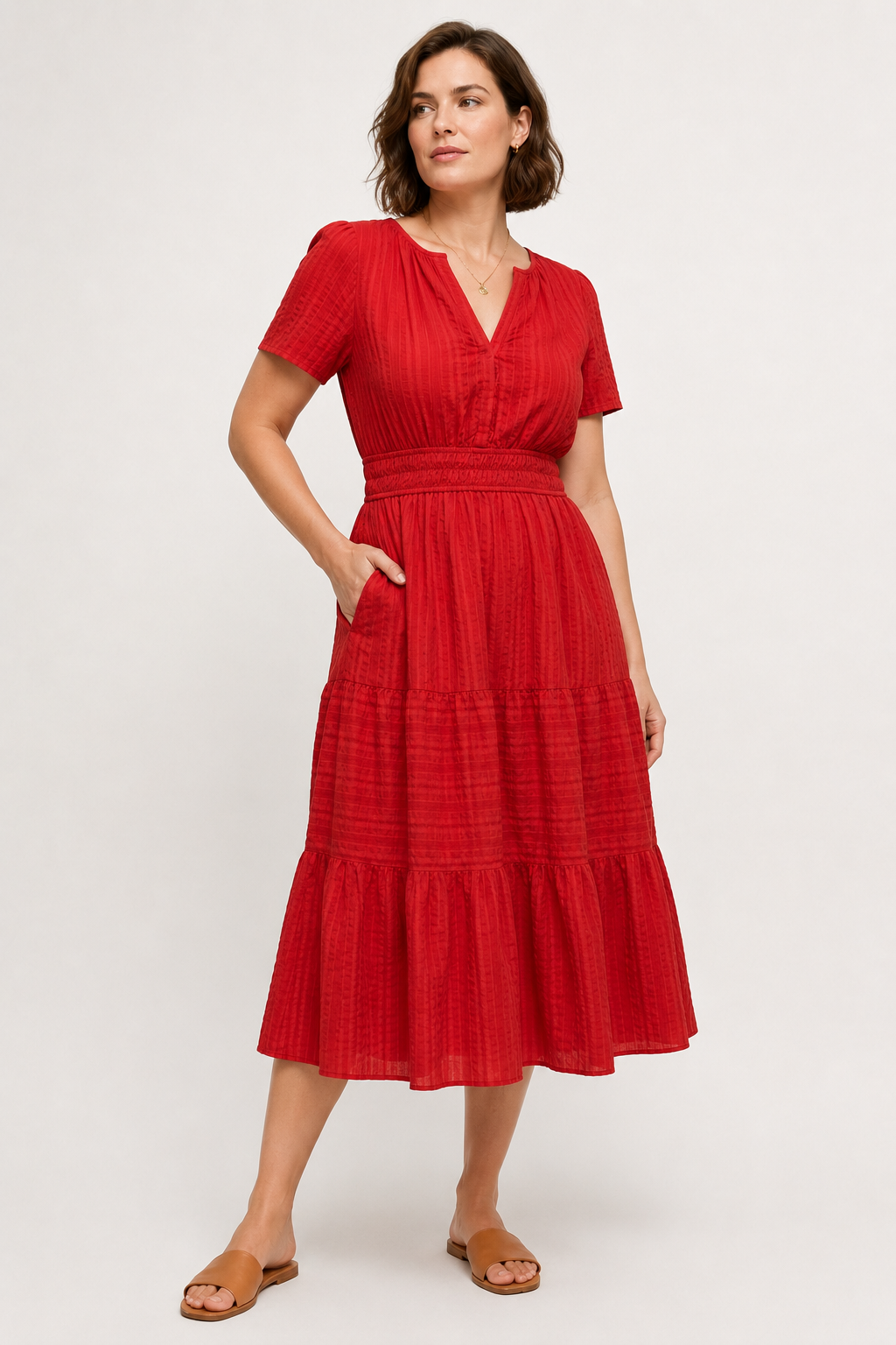 Solene Cotton Midi Dress - Elegant Everyday Summer Dress with Pockets
