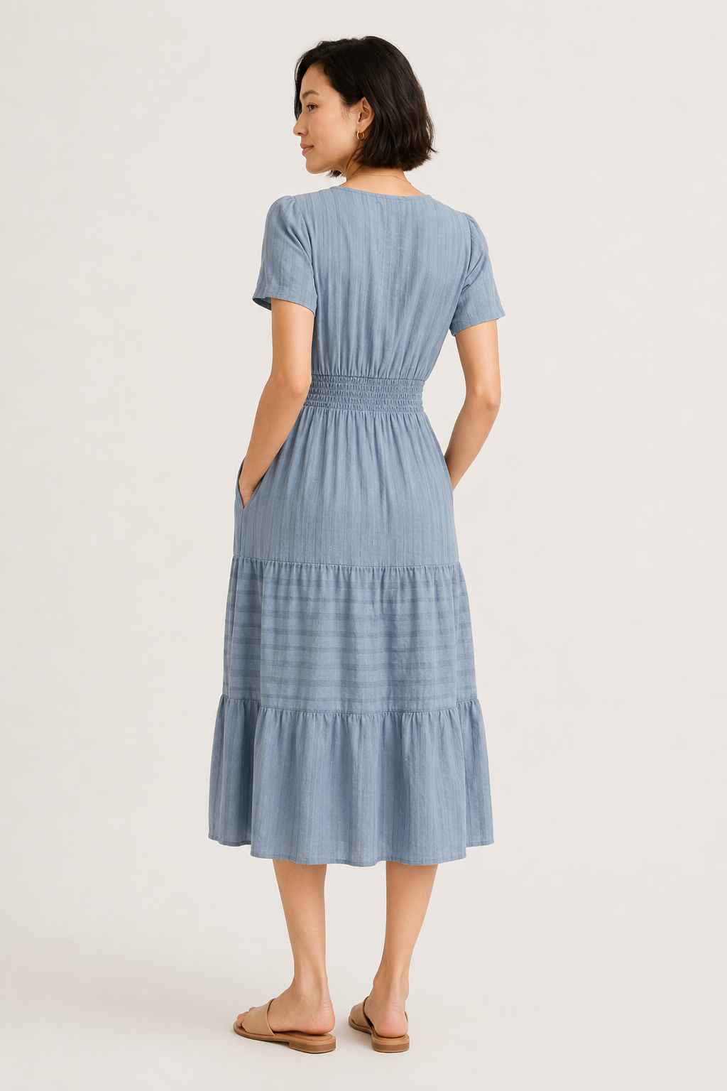 Solene Cotton Midi Dress - Elegant Everyday Summer Dress with Pockets
