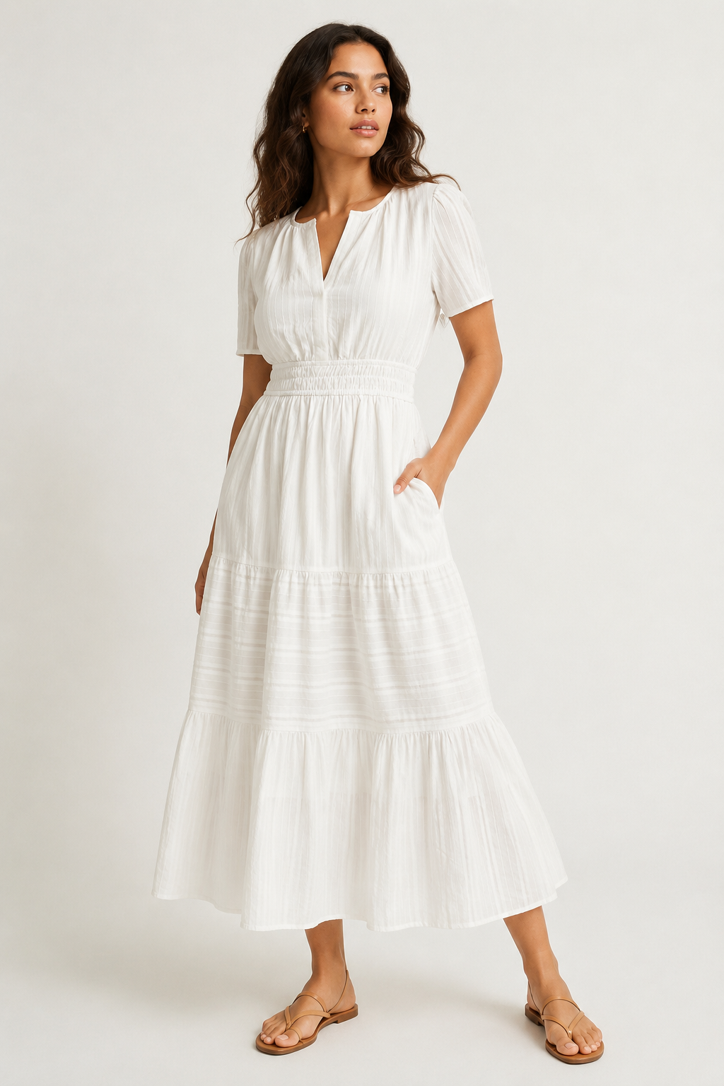 Solene Cotton Midi Dress - Elegant Everyday Summer Dress with Pockets