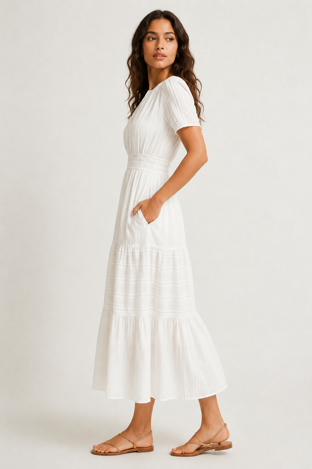 Solene Cotton Midi Dress - Elegant Everyday Summer Dress with Pockets
