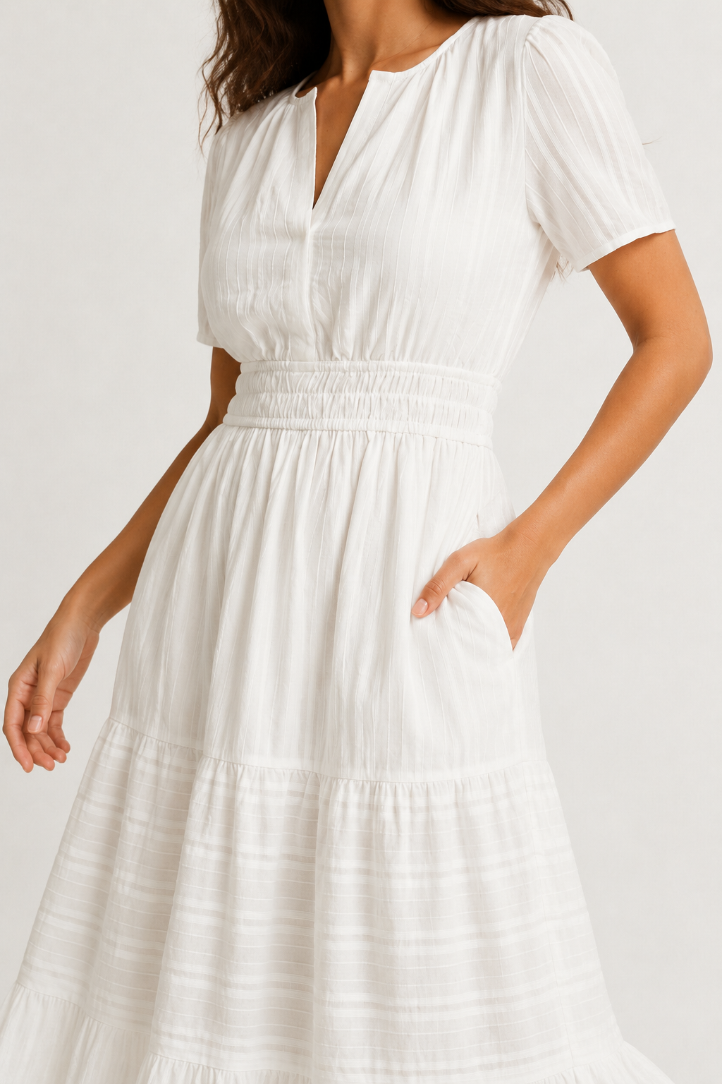 Solene Cotton Midi Dress - Elegant Everyday Summer Dress with Pockets