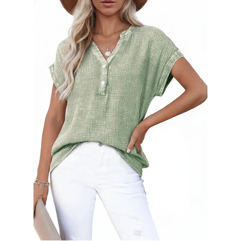 Women's Relaxed Cotton V-Neck Summer Top
