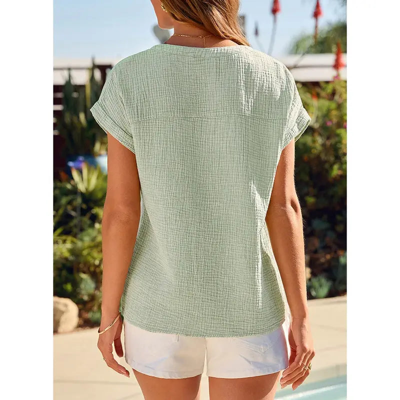 Women's Relaxed Cotton V-Neck Summer Top