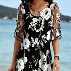 Floral Chiffon A-Line Dress