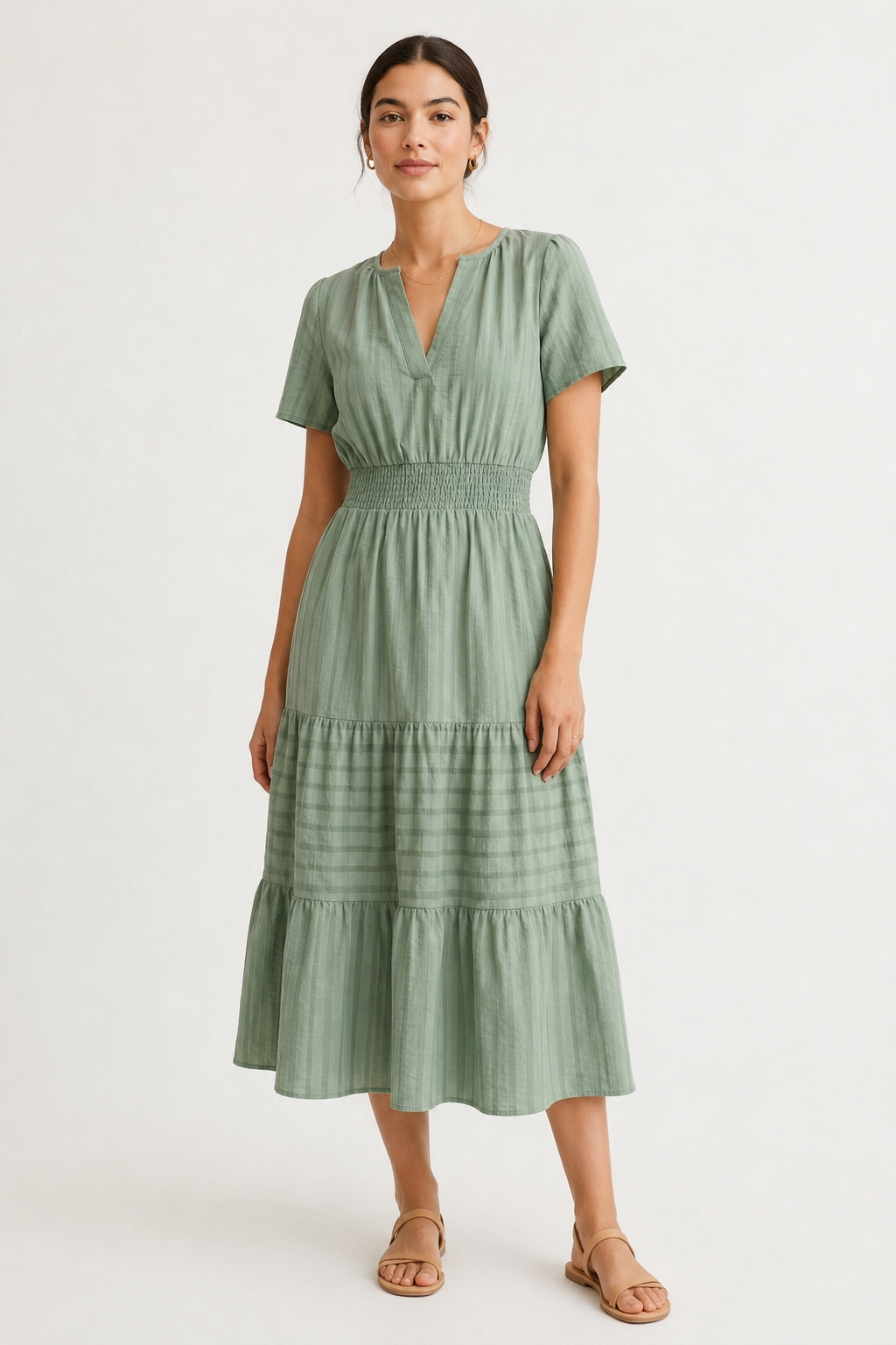 Solene Cotton Midi Dress - Elegant Everyday Summer Dress with Pockets