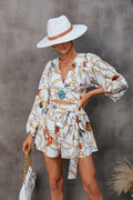 Amazon Cross-Border Supply Foreign Trade Women'S Clothing European And American European Station Autumn Flower Long-Sleeved Shorts V-Neck Jumpsuit