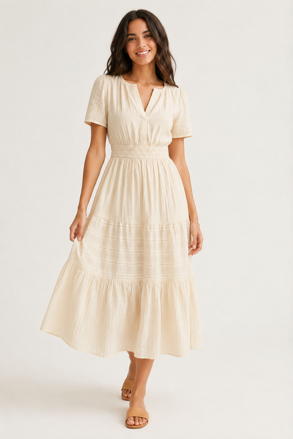 Solene Cotton Midi Dress - Elegant Everyday Summer Dress with Pockets