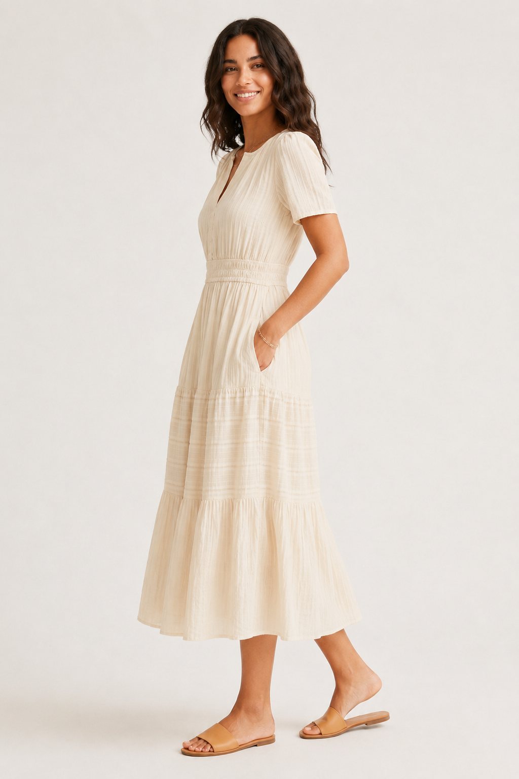 Solene Cotton Midi Dress - Elegant Everyday Summer Dress with Pockets