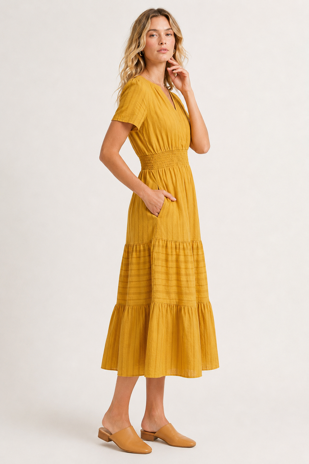 Solene Cotton Midi Dress - Elegant Everyday Summer Dress with Pockets
