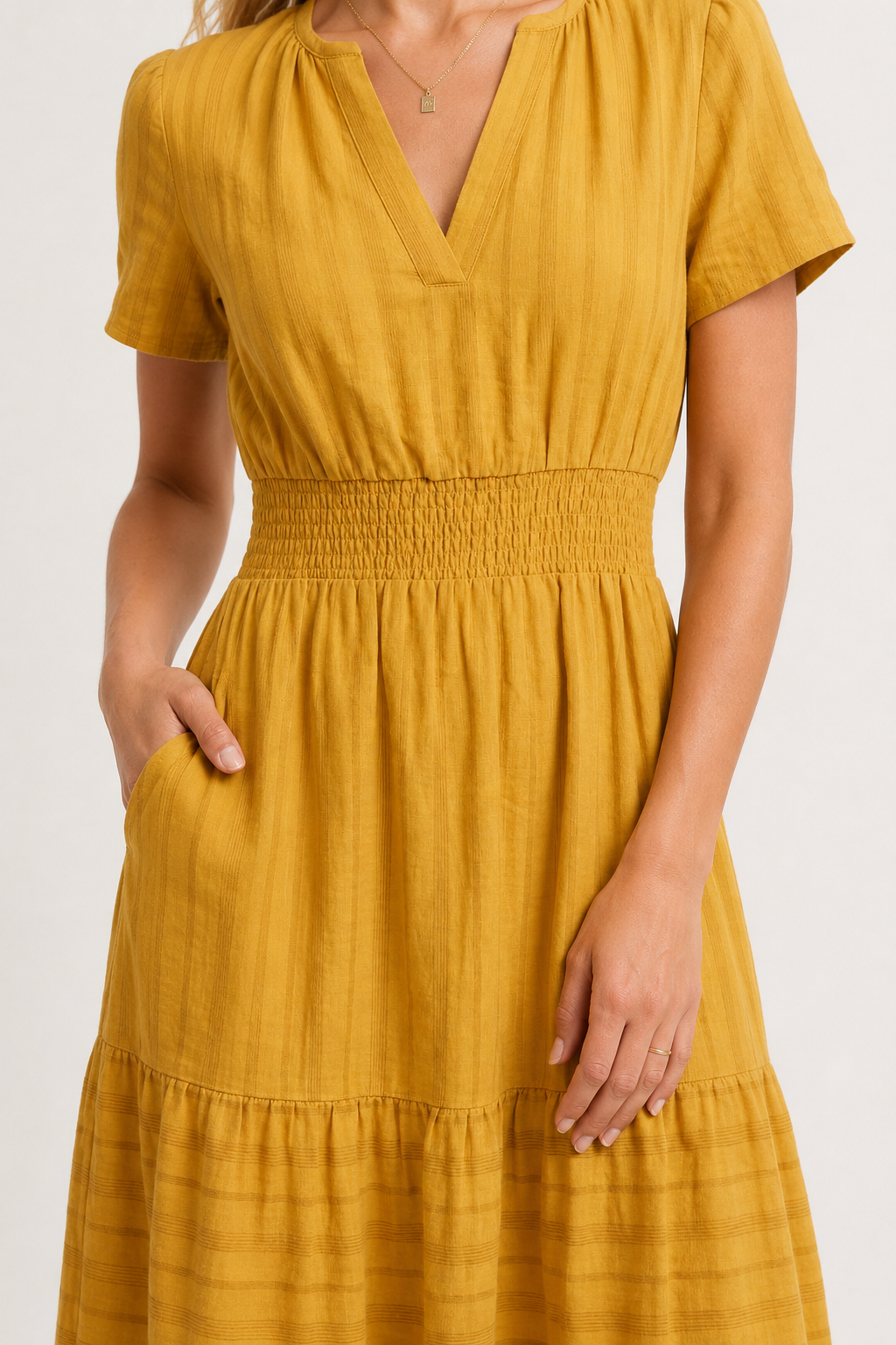 Solene Cotton Midi Dress - Elegant Everyday Summer Dress with Pockets