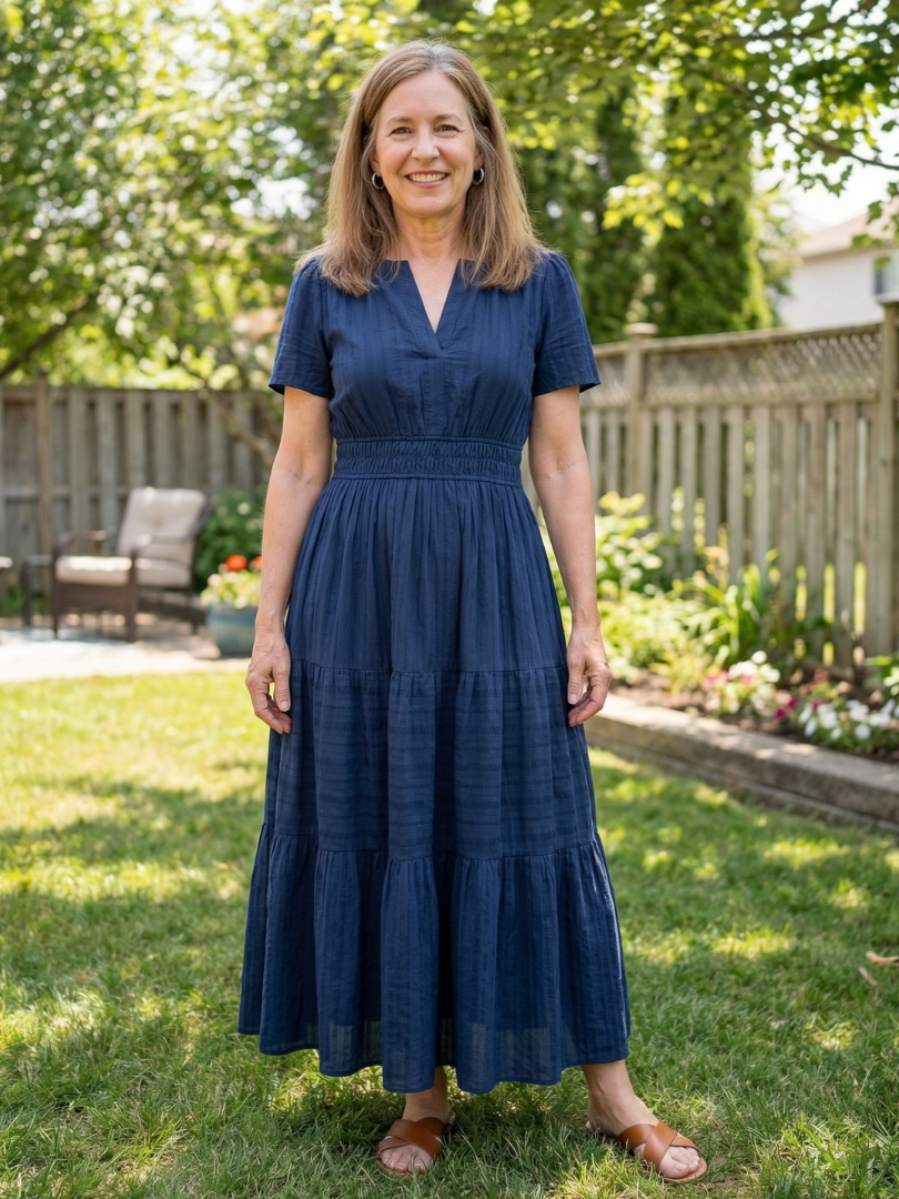Solene Cotton Midi Dress - Elegant Everyday Summer Dress with Pockets