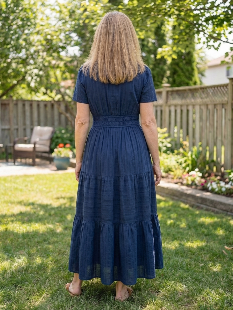 Solene Cotton Midi Dress - Elegant Everyday Summer Dress with Pockets