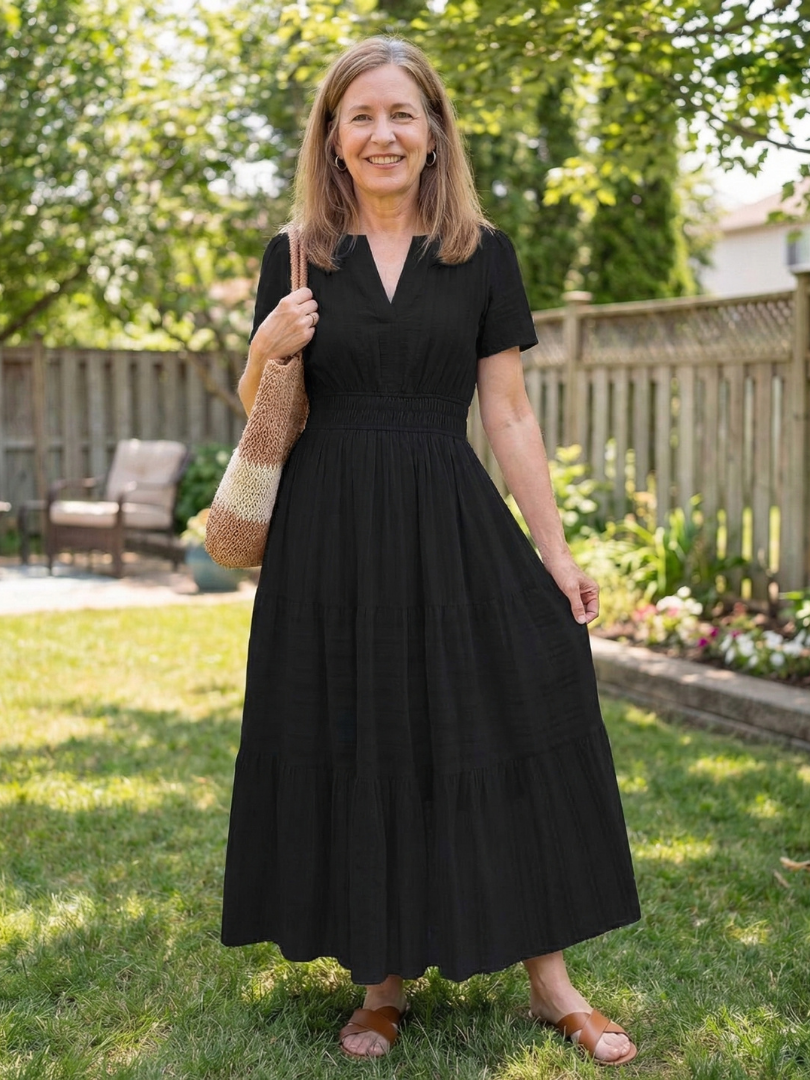 Solene Cotton Midi Dress - Elegant Everyday Summer Dress with Pockets