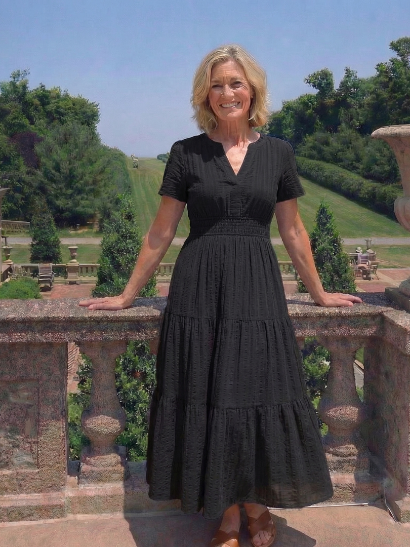 Solene Cotton Midi Dress - Elegant Everyday Summer Dress with Pockets