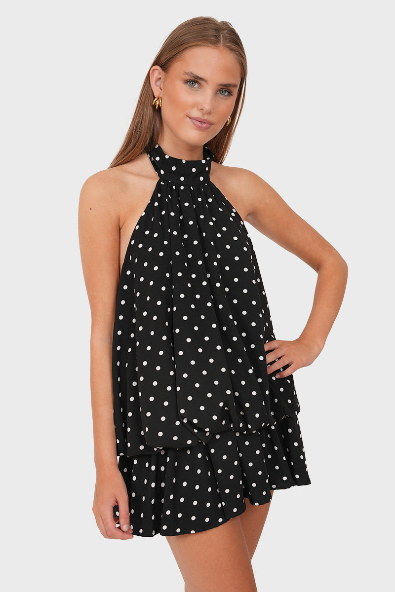 Polka Dot Halter Neck Mini Dress